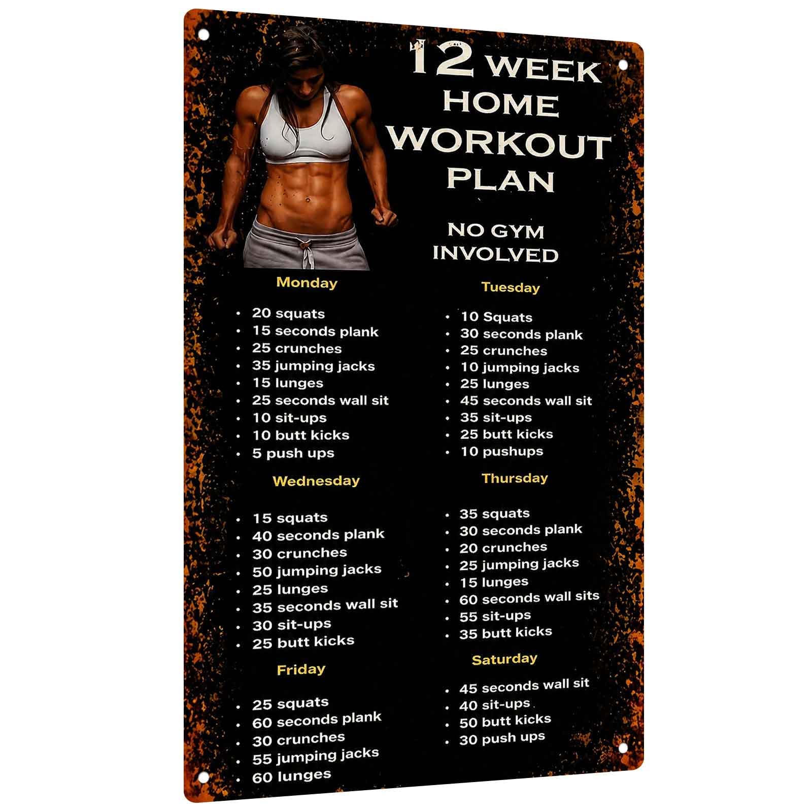 Workout Plan Home Gym - Aluminum Sign for 12-Week Home Workout